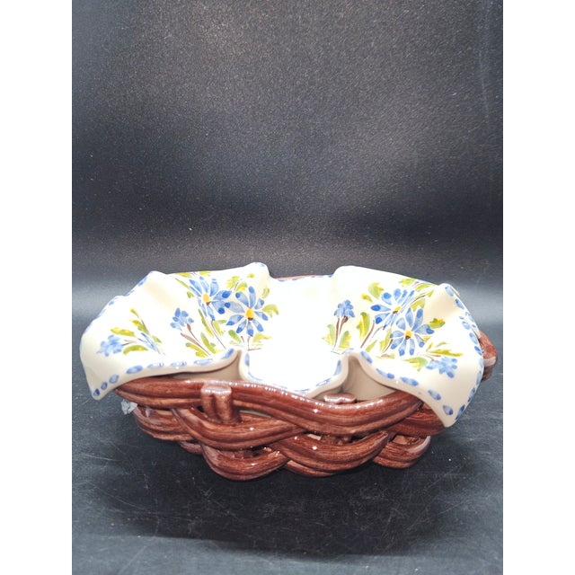 English Vintage Classart Ceramic Dish in a Basket For Sale - Image 3 of 4