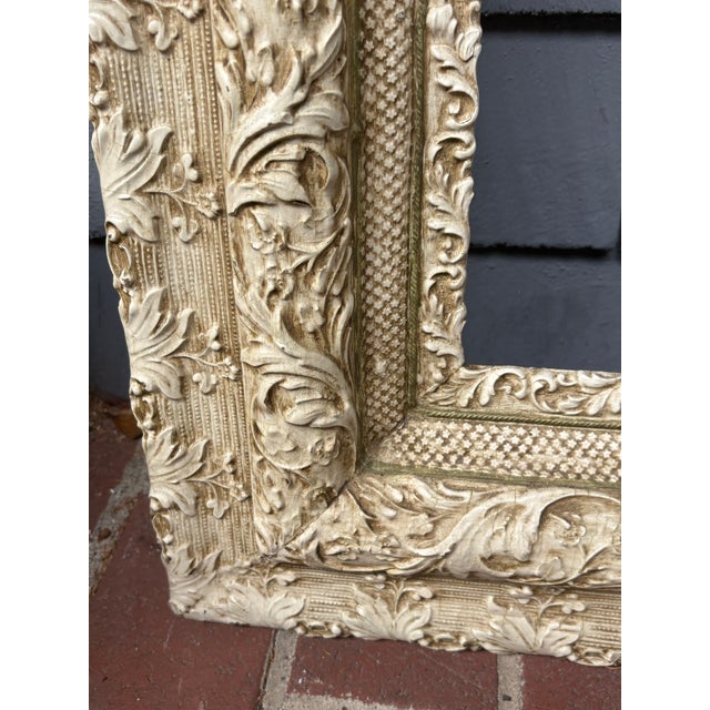Late 19th Century Antique Gesso & Wood Picture Frame With Floral Relief Decoration – 26.5” X 30.5” For Sale - Image 5 of 12