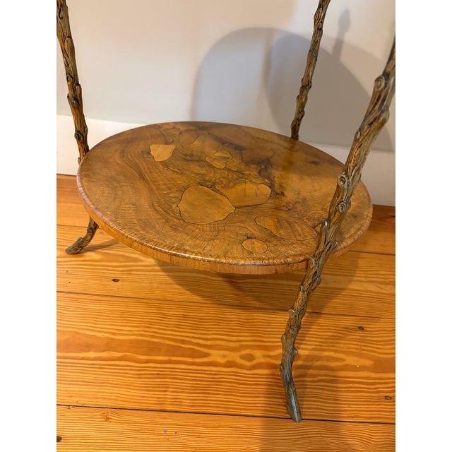 1940s Maison Bagues Two Tier Walnut Dore Faux Bois Side Table For Sale - Image 5 of 10