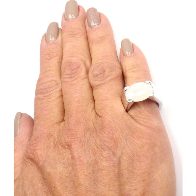Cartier 18k White Gold Moonstone Large Ring Size 50 US 5 1/4 For Sale - Image 10 of 10