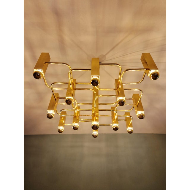 Geometric Brass Chandelier by Gaetano Sciolari for Boulanger, 1970s For Sale - Image 10 of 18