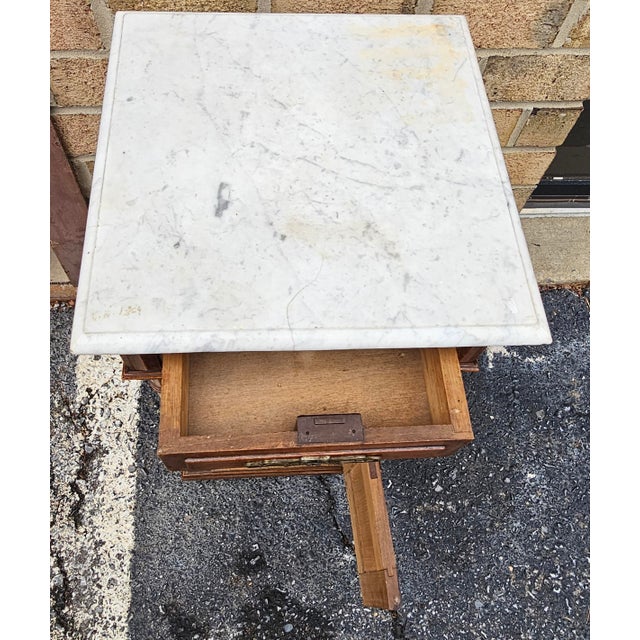 Brown 19th C. French Renaissance Revival Walnut and Marble Top Bedside Table For Sale - Image 8 of 10