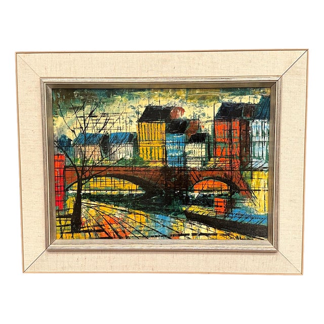 Sigma, City Motif with Bridge, 1960s, Oil on Canvas, Framed For Sale