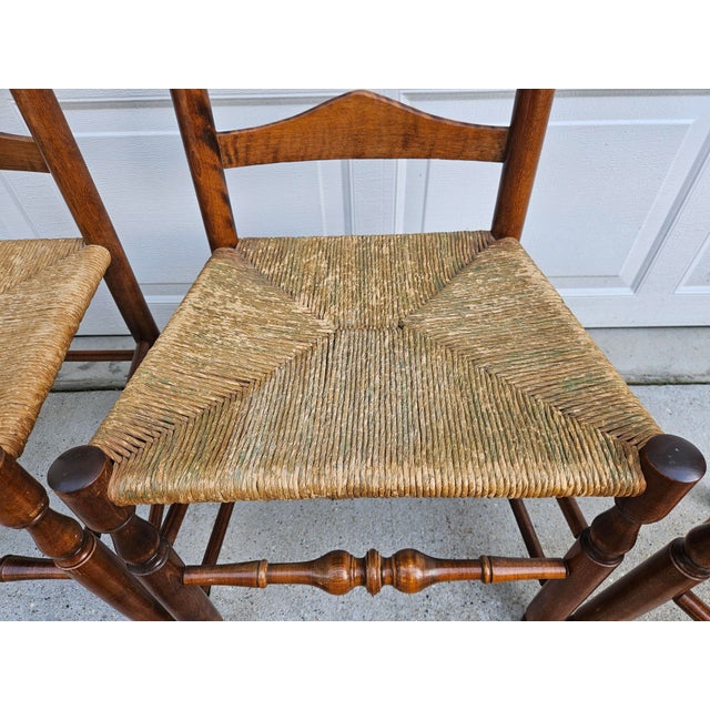 Rush Seat Ladder Back Chairs -Set of Four For Sale - Image 10 of 14