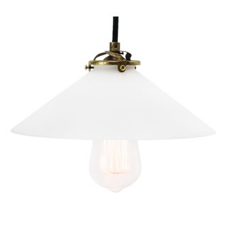 Mid-Century French White Mat Opaline Glass & Brass Pendant Light For Sale