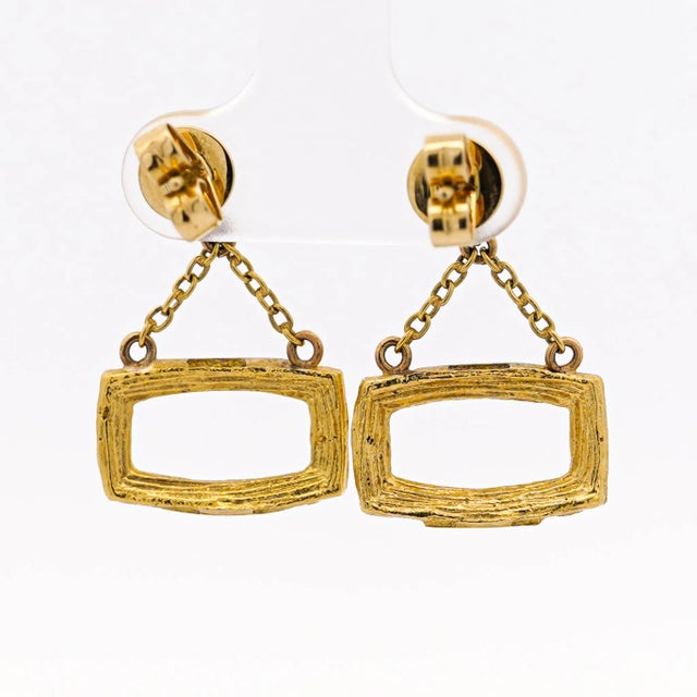 Vintage Bucherer 18k Yellow Gold Brushed Finish Dangle Earrings - 2 Pieces For Sale In Miami - Image 6 of 6