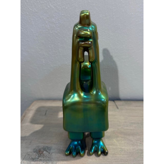 Mid-Century Modern 1960s Judith Nador for Zsolnay Green Eosin Glazed Rooster Statue For Sale - Image 3 of 9