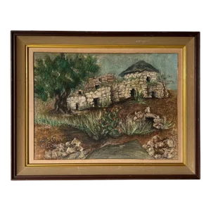 1960's Vintage Adobe House - Countryside Oil Landscape Painting