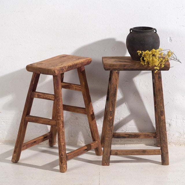 Antique Oriental Stools in Elm, Set of 2 For Sale - Image 11 of 11