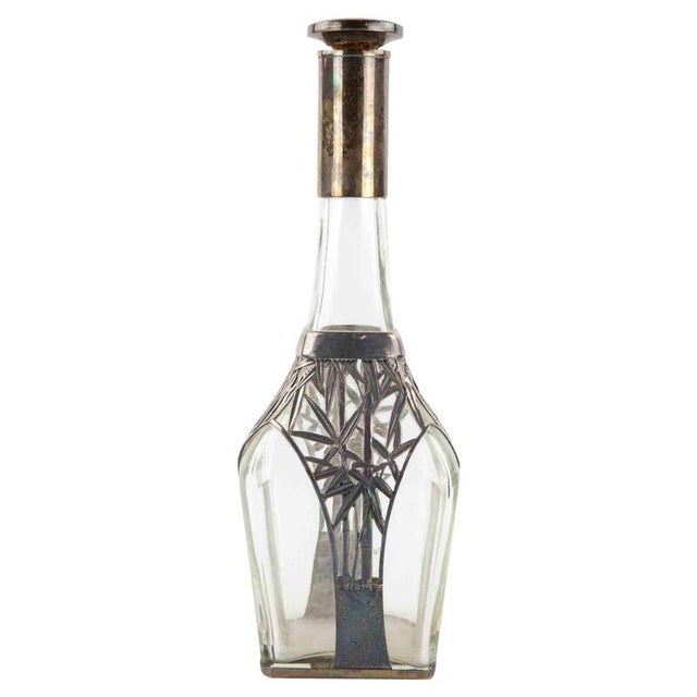 Glass Jugendstil Sterling Overlay Glass Decanter, Early 20th Century For Sale - Image 7 of 7