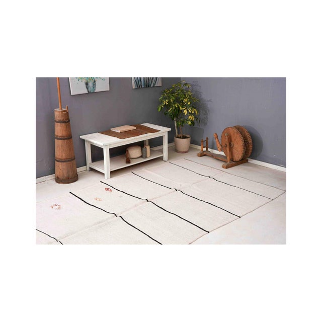 1960s White Black Striped Vintage Hemp Rug - 5`10″ X 11`4″ Ft. For Sale - Image 5 of 6