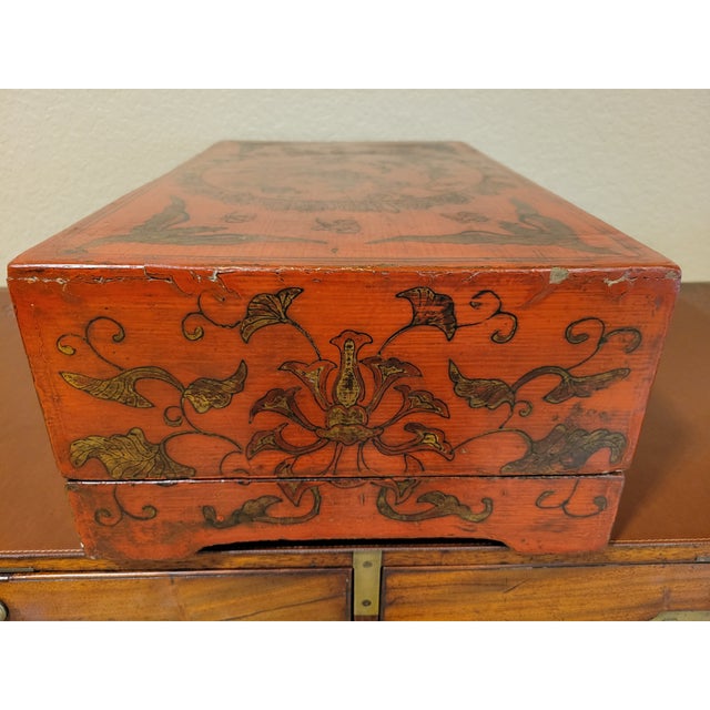 Paint Antique Chinese Food Presentation Red & Gilt Box For Sale - Image 7 of 9