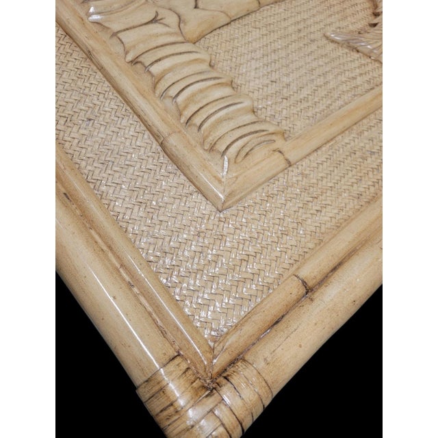 Lexington Furniture Vintage Coastal Regency Double Palm Tree Carved Wicker Bamboo Desk Dining Table For Sale - Image 4 of 9