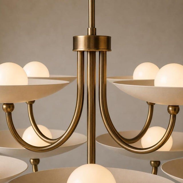 9 Light Brass Chandelier, Mid Century Modern Globe Light, Handmade Antique Brass Ceiling Fixture, Luxury Dining Room Lighting For Sale - Image 4 of 13