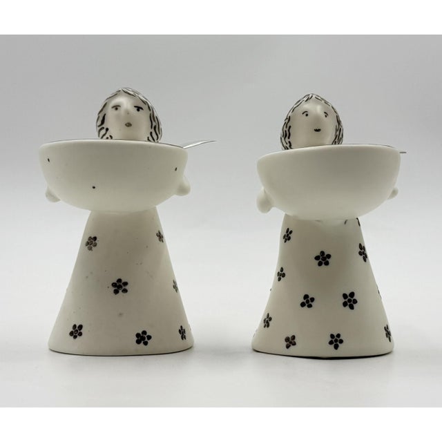 1990s Emilia Castillo "The Couple" Bisque Porcelain Salt Cellars & Sterling Spoons Set - 4 pcs For Sale In Los Angeles - Image 6 of 18