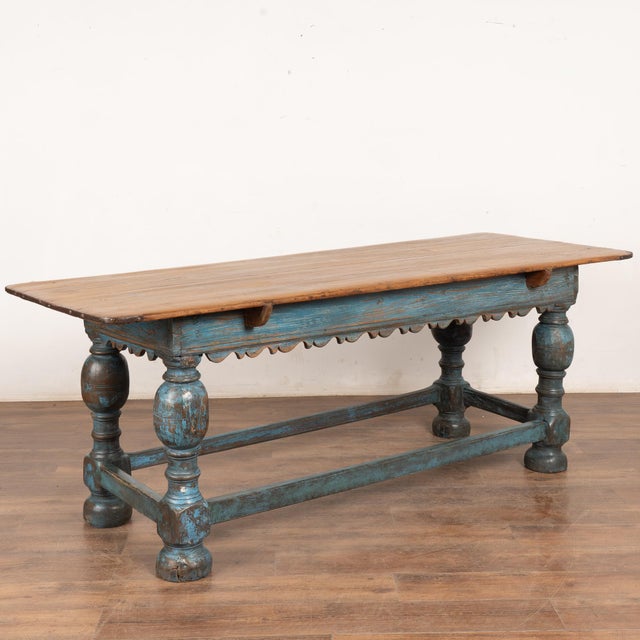 18th Century Blue Painted Library Refectory Table Console, Denmark For Sale - Image 12 of 12