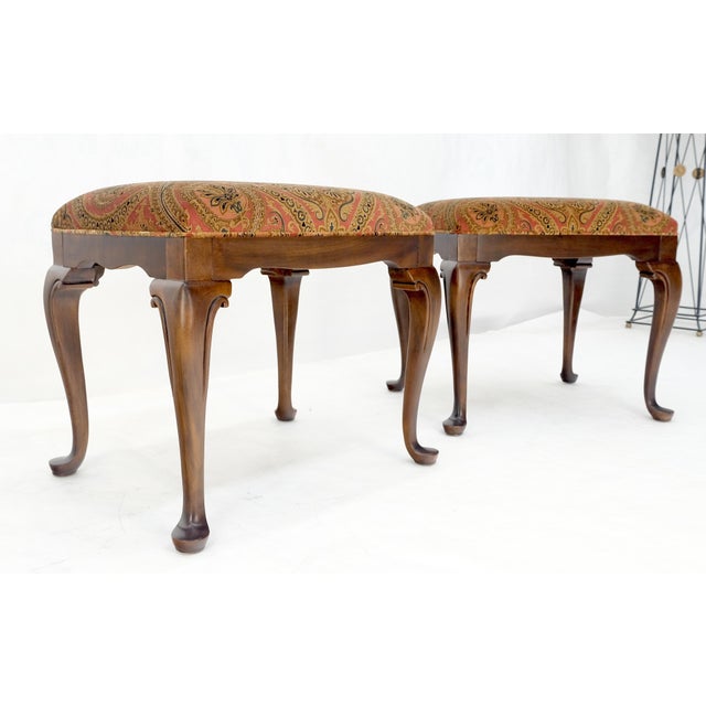 Textile Pair of Drexel Queen Ann Decorative Walnut Benches c1970s For Sale - Image 7 of 11