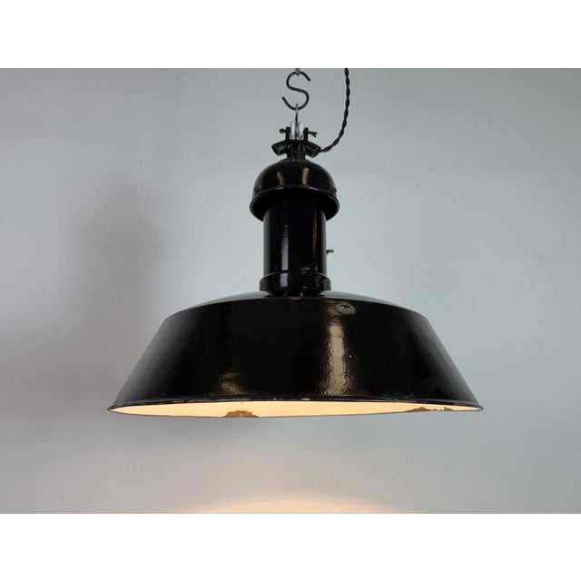 Industrial Bauhaus Black Enamel Pendant Lamp, 1930s For Sale - Image 12 of 18