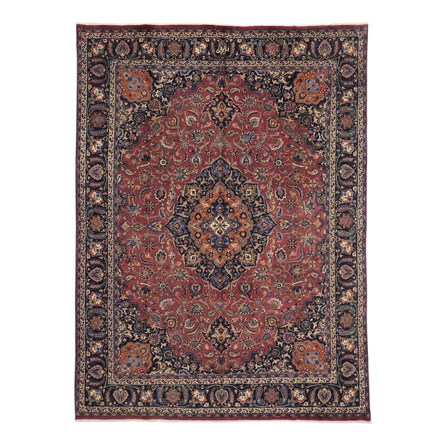Vintage Persian Mashhad Rug - 09’07 X 12’10 For Sale