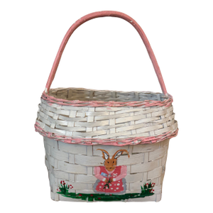 1980s Folk Art Hand-Painted Rabbit Basket