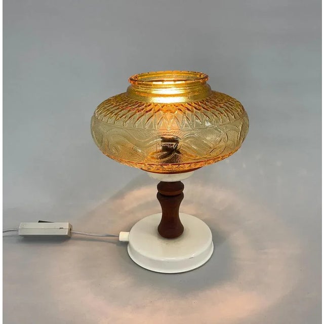Wood Mid-Century Glass & Wood Table Lamp, Czechoslovakia, 1970s For Sale - Image 7 of 10