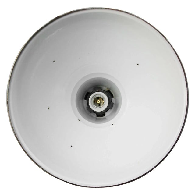 Vintage Industrial Gray Enamel British Pendant Light For Sale - Image 4 of 6