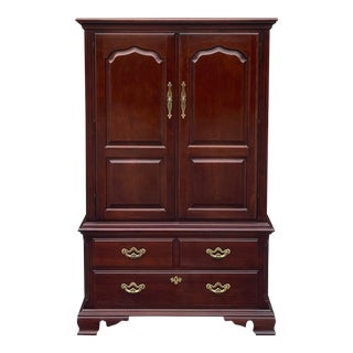 1990s Thomasville Collector's Cherry Traditional Style 4 Drawer Large Highboy or Bedroom Armoire For Sale