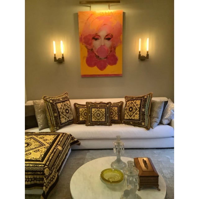 Gold Custom Made Versace Collection Fabric Pillows - Set of 5 For Sale - Image 8 of 10