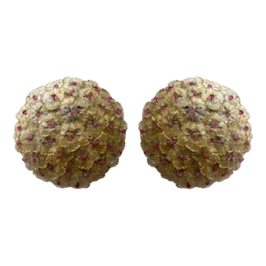 Pair of Flowers Gold Leaf Murano Glass Sconces by Barovier & Toso, Italy, 1960s