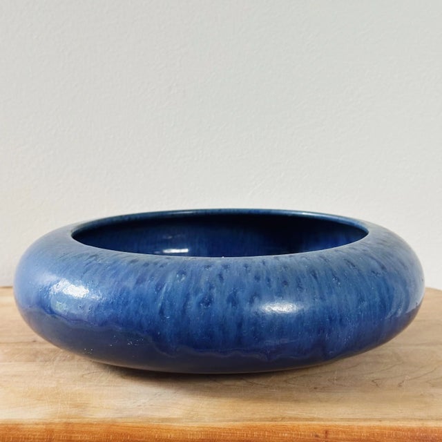 Mid 20th Century Mid-Century Round Table Planter Bowl of Ceramic in Blue Glaze For Sale - Image 5 of 5