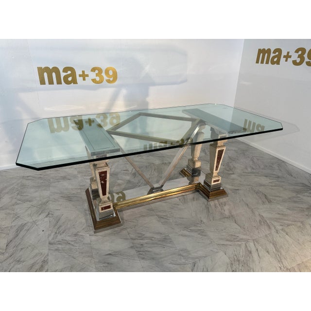 Mid-Century Modern Sculpted Metal and Marble Dining Table With Glass Top 1970 For Sale - Image 4 of 12