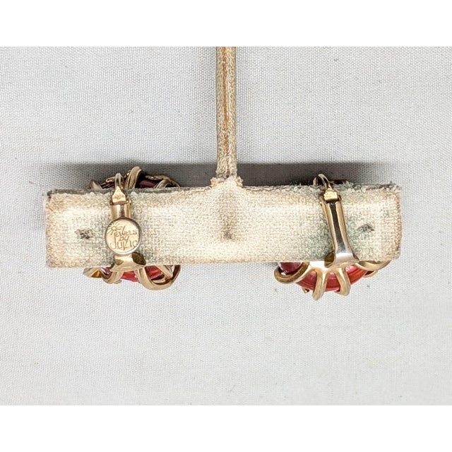 Metal Vintage 1960s Signed Jewels by Julio Red & White Art Glass Clip Earrings-2 Pieces For Sale - Image 7 of 8