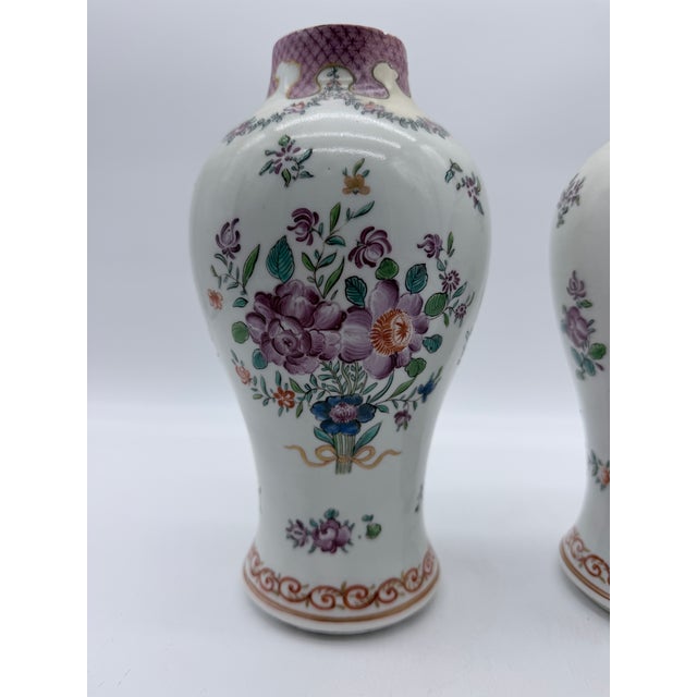 Antique Chinese Export Armorial Famille Rose Porcelain Urns, Qianlong Period, Circa 1790–1810, Pair For Sale - Image 10 of 18