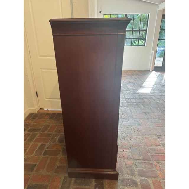 French Provincial Ethan Allen Medallion Solid Cherry Louis Philippe-Style Tall Chest With Pull-Out Slide For Sale - Image 3 of 12