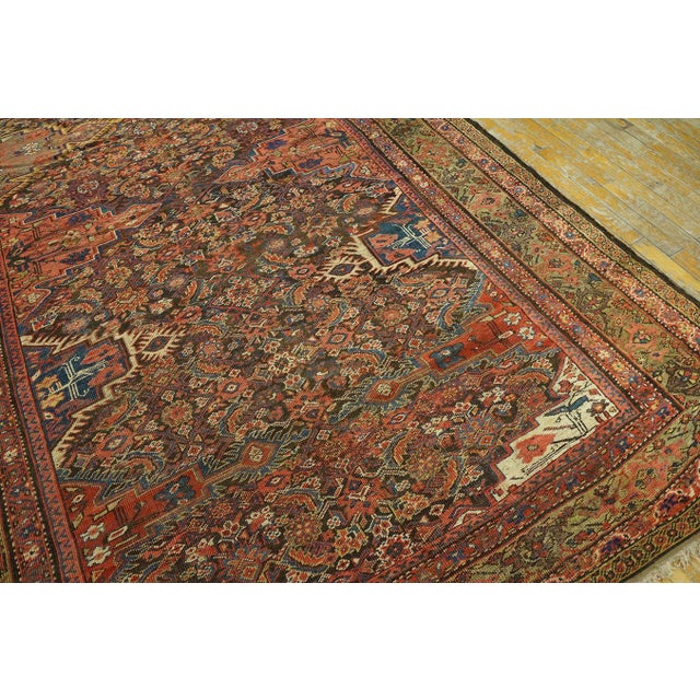 1900s Brown Medallion Antique W. Persian Kurdish Gallery Rug 6'4" X 12'3" Handknotted Wool Carpet For Sale In New York - Image 6 of 14