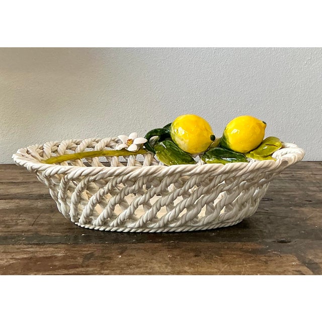 Traditional Vintage Italian Majolica Lemon Trellis Bowl For Sale - Image 3 of 12