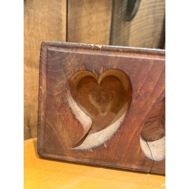 1900 - 1909 Antique Wooden Sugar Mold With Three Deep Heart Carvings For Sale - Image 5 of 10