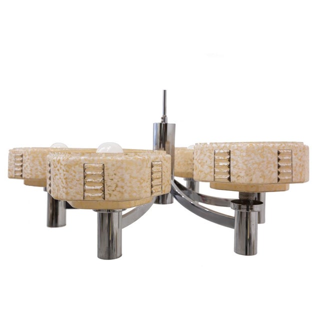 Six-Arm Ceiling Lamp in Glass and Steel, 1970s For Sale - Image 3 of 6