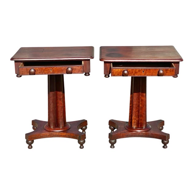 American Antique Pair of Classical Mahogany Side Tables / Nightstands Sofa Table Set For Sale - Image 3 of 12