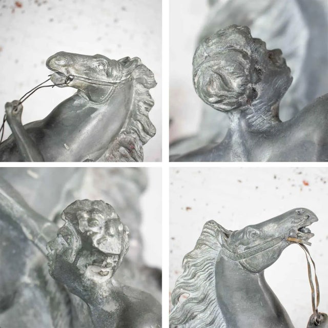 Antique Marly Rearing Horse & Groom Spelter Sculptures After Guillaume Coustou - A Pair For Sale - Image 11 of 13