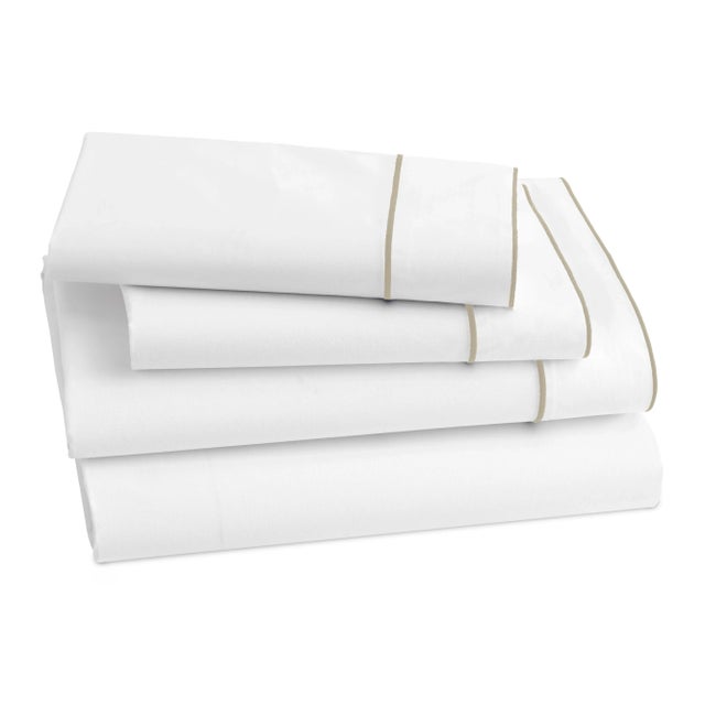Salerno Bedding Full/Queen Flat Sheet in White/Champagne For Sale - Image 4 of 4