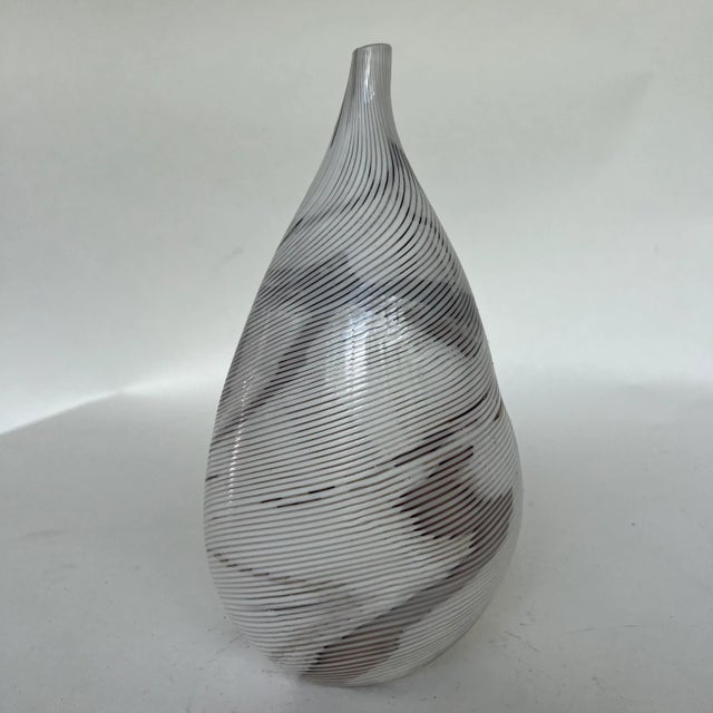 Mid-Century Modern Hand Blown Glass Vase Swirled Lines Amazing Shape Signed For Sale - Image 3 of 10