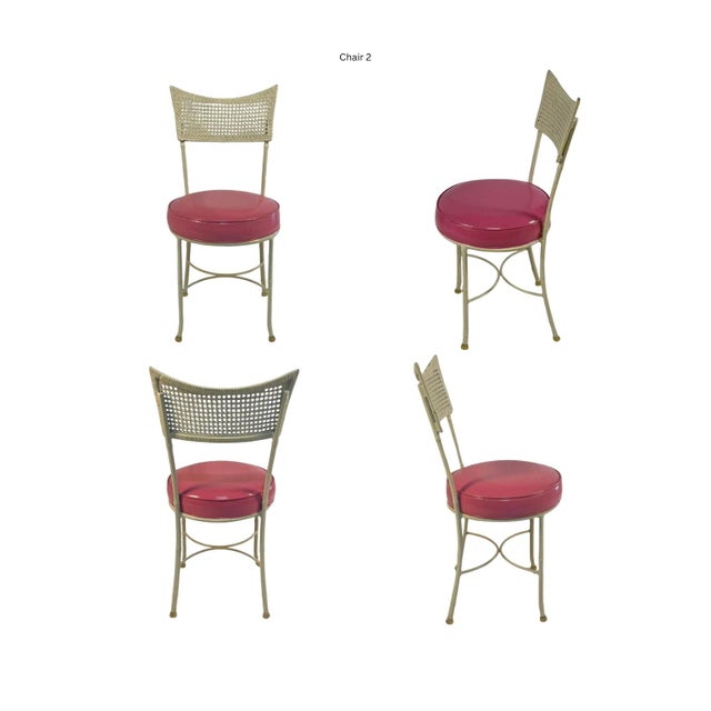 1950s Table & 4 Faux Cane and Bamboo Iron Chairs in Pink Vegan Leather For Sale - Image 10 of 18