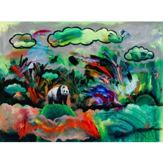 Panda in the Clouds by Robin Hextrum | Oil on Canvas Panda standing among colorful clouds and foliage. For Sale