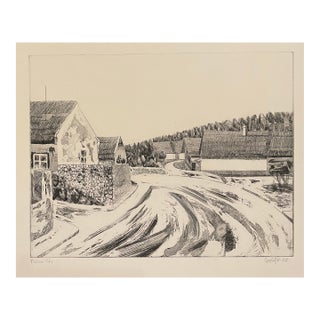 1968 Gyarfas Gabor European Village Landscape Etching For Sale