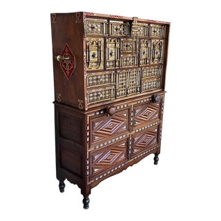 Spanish Cabinet "Bargueño" Walnut, Wrought Iron, Stone, 17th Century For Sale
