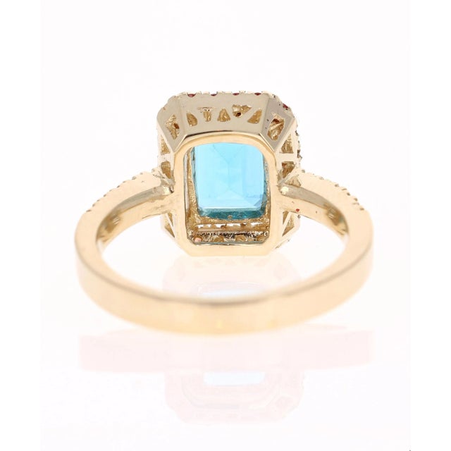 3.41 Carat Blue Topaz Sapphire Diamond Yellow Gold Engagement Ring For Sale In Los Angeles - Image 6 of 6