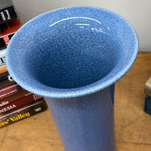 Early 20th Century Blue Crackle Glazed Ceramic Vase with Tall Flared Form For Sale - Image 5 of 7