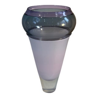 Art Glass Lavender Gray Cone Shaped Vase Brand & Greenberg 1986 For Sale
