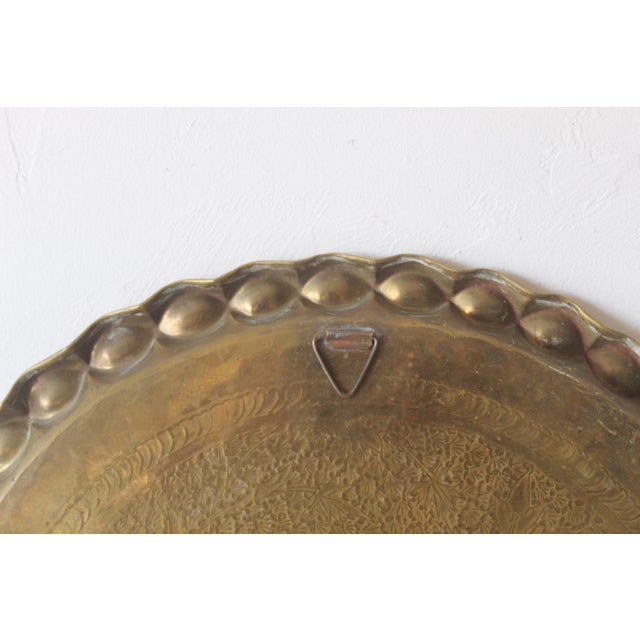 Indo-Persian Round Brass Hand Crafted Decorative Tray Platter Vintage Mid Century For Sale - Image 9 of 9